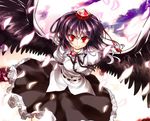  arms_behind_back bad_id bad_pixiv_id black_dress dress fuupu hat looking_at_viewer red_eyes shameimaru_aya shirt smile solo touhou white_shirt wings 