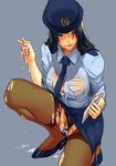  bad_id bad_pixiv_id black_eyes black_hair black_panties blush condom cum cum_in_mouth delta_zone facial highres original panties pantyhose police police_uniform policewoman pubic_hair pussy shirt solo taut_clothes taut_shirt torn_clothes torn_legwear underwear uniform upskirt used_condom wet wet_clothes wet_shirt 