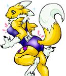  blue_eyes canine claws digimon face_markings female fox renamon solo standing swimsuit tail unknown_artist yellow 