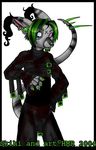  2004 belt blood crux ear_piercing earring green hair heterochromia holly_massey male piercing shirt short_hair skihi solo tail 