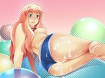  1girl aftersex areolae ass barefoot blonde_hair blue_eyes blush breasts cum cum_on_ass cum_on_body cum_on_lower_body cum_on_upper_body facial iroiro legs long_hair looking_down lying macross macross_frontier nipples no_bra on_side sheryl_nome shirt_lift shorts simple_background solo sweat thighs 