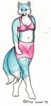  aquavixen blue canine chelsea_lennon fox kitsune multiple_tails purple_eyes skirt solo tail 
