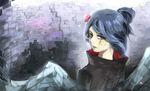  blue_hair konan labret_piercing looking_back naruto naruto_shippuuden paper shuang9705 solo 