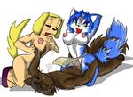  blue brandy_and_mr._whiskers brandy_harrington breast_grab breasts brown canine cum dog eyes_closed fang female fox green_eyes grope kneeling krystal lactating loincloth male marcex on_back panting penetration penis pussy sex star_fox straddle straight tail underwear video_games 