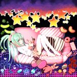  apollo_chocolate bad_id bad_pixiv_id blue_flower blue_rose bunny cake candy checkerboard_cookie cherry cookie couch cream_puff cushion doughnut flower food fruit green_eyes green_hair hatsune_miku heart highres hiyoko_manjuu ice_cream ice_cream_cone jelly_bean konpeitou lollipop long_hair lots_of_laugh_(vocaloid) pokachu popsicle red_flower red_rose rose school_uniform serafuku shaved_ice skirt solo spring_onion star stuffed_animal stuffed_toy sweets swirl_lollipop thighhighs twintails vocaloid 
