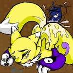  all_fours canine digimon dildo drool elbow_gloves face_markings female fox from_behind markings masturbation pussy_juice renamon saliva sex_toy solo tail tongue unknown_artist yellow 