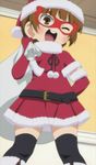  brown_eyes brown_hair christmas hat highres marui_mitsuba mask mitsudomoe non-web_source santa_costume santa_hat solo stitched thighhighs third-party_edit 