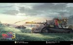 balloon cloud clouds field grass highres military military_vehicle no_humans official_art senjou_no_valkyria senjou_no_valkyria_3 sky tank vehicle wallpaper 