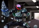  drill glowing glowing_eyes kamen_rider kamen_rider_birth kamen_rider_ooo_(series) kuchibiru_keisuke male_focus o_medal solo 