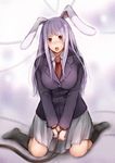  animal_ears bdsm blazer bondage bound breasts bunny_ears huge_breasts jacket long_hair purple_hair red_eyes reisen_udongein_inaba sitting solo sugimeno touhou wariza 