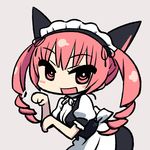  akiha_rumiho animal_ears blush_stickers bow cat_ears chan_co chibi drill_hair long_hair maid maid_headdress open_mouth paw_pose pink_eyes pink_hair smile solo steins;gate twin_drills twintails 