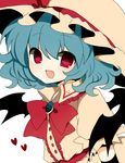  bad_id bad_pixiv_id bat_wings blue_hair bow bowtie elbow_gloves fang gloves haru_(kyou) hat red_eyes remilia_scarlet short_hair solo touhou upper_body wings 