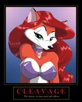  canine cleavage fanservice_fox female fox green_eyes looking_at_viewer portrait red_hair seductive solo unknown_artist vixen 