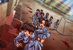  blood female school_girl school_girls school_uniform tears yellow_eyes zombie 