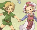  1girl blonde_hair fairy hat link lowres navi oekaki pointy_ears princess_zelda smile the_legend_of_zelda the_legend_of_zelda:_ocarina_of_time tsutsuji young_link young_zelda younger 