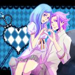  1girl blue_eyes blue_hair dress heart heart_hands heart_hands_duo kita_no_miko long_hair miyabi_reiji one_eye_closed purple_eyes purple_hair seko_(campanella) star_driver 