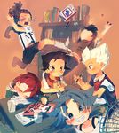  age_regression ahoge bad_id bad_pixiv_id blue_hair blush book brown_eyes brown_hair desk drink endou_mamoru fan fubuki_shirou fudou_akio gouenji_shuuya grin hairlocs inazuma_eleven inazuma_eleven_(series) kicking kidou_yuuto kiyama_hiroto male_focus multiple_boys pencil red_eyes red_hair shippo_(skink) sitting sleeping smile studying tears white_hair younger 