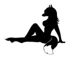  canine dogbones female fox mammal monochrome nude plain_background silhouette sitting solo white_background 