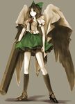  absurdres arm_cannon black_hair bow breasts cape crystaline_lens green_bow hair_bow highres medium_breasts red_eyes reiuji_utsuho short_hair solo third_eye touhou weapon wings 
