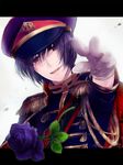  aiguillette axis_powers_hetalia epaulettes flower gloves hat hazuki_tooya japan_(hetalia) male_focus military military_uniform purple_eyes purple_hair solo uniform 