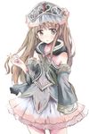  alternate_costume atelier_(series) atelier_meruru atelier_totori blue_sleeves brown_eyes brown_hair detached_sleeves long_hair maromi_(am97) revision skirt sleeves_past_wrists solo totooria_helmold 