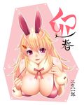  2011 animal_ears asakura_sakura bikini_top blonde_hair breasts bunny_ears carrot cleavage hair_ornament hairclip large_breasts original red_eyes solo 