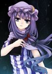  bad_id bad_pixiv_id book bow crescent hair_bow hat long_hair moccy patchouli_knowledge purple_eyes purple_hair solo touhou upper_body 