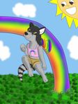  amber_eyes male mercury_(artist) parody pink raccoon rainbow smiley_sun solo sun wings 
