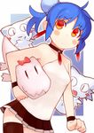  aoiko_(bachera) bachera blue_hair blush bun_cover cat choker double_bun earrings jewelry orange_eyes original panties pantyshot skirt solo stuffed_animal stuffed_toy thighhighs underwear wristband 