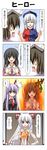  5girls :3 animal_ears black_hair bow brown_hair bunny_ears carrot check_translation comic fire fujiwara_no_mokou hair_bow highres houraisan_kaguya inaba_tewi long_hair multiple_girls purple_hair rappa_(rappaya) reisen_udongein_inaba silver_hair suppository touhou translated translation_request yagokoro_eirin 