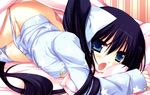  bed black_hair blue_eyes masturbation miyasu_risa original pajamas pussy_juice 