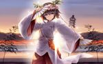  amatsume_akira brown_hair fan japanese_clothes miko short_hair yosuga_no_sora yuugen 