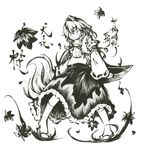  calligraphy_brush_(medium) detached_sleeves frown greyscale hat inubashiri_momiji leaf link163353 monochrome sandals short_hair skirt solo sword tabi tail tokin_hat touhou traditional_media weapon wolf_tail 