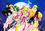  10girls 6+girls absurdres aino_minako aqua_hair arm_cuffs bangs bare_shoulders barefoot bishoujo_senshi_sailor_moon bishoujo_senshi_sailor_moon_s blonde_hair blue_eyes bob_cut bow breasts brown_hair chibi_usa child choker cleavage dress earrings everyone formal full_moon green_eyes green_hair hair_bow hairbow highres hino_rei hug hug_from_behind jewelry kaiou_michiru kino_makoto leg_hug long_hair looking_back meiou_setsuna mizuno_ami moon multiple_girls night night_sky official_art pink_hair ponytail purple_eyes purple_hair red_eyes robe sailor_chibi_moon sailor_jupiter sailor_mars sailor_mercury sailor_moon sailor_neptune sailor_pluto sailor_saturn sailor_uranus sailor_venus scarf short_hair sky staff ten'ou_haruka tenou_haruka tomoe_hotaru tsukino_usagi twintails very_long_hair wand wavy_hair wink 