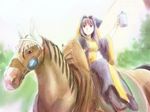  boots cape happy hood horse long_hair pixiv_oktoberfest riding sidesaddle solo yagisaka_seto 