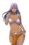  bikini_top bracelet breasts breasts_apart circlet dark_skin dragon_quest dragon_quest_iv earrings error highres jewelry loincloth long_hair manya medium_breasts midriff navel necklace pelvic_curtain polydactyly purple_eyes purple_hair solo twinpoo 