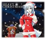  animal_ears canine catfish fox gin_(character) hana_(character) santa_suit umekichi 