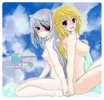  alpine back-to-back barefoot blonde_hair blush breasts charlotte_dunois eyepatch infinite_stratos laura_bodewig long_hair medium_breasts multiple_girls nipples nude purple_eyes red_eyes silver_hair sitting small_breasts 
