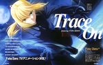  absurdres ahoge artoria_pendragon_(all) black_gloves blonde_hair dutch_angle excalibur fate/zero fate_(series) formal gloves green_eyes highres invisible_air long_hair magazine_scan necktie newtype official_art pant_suit reverse_trap saber scan serious solo sudou_tomonori suit sword weapon 