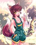  breasts canine cleavage clothed clothing female fox fox_ears hair kemonomimi kitsunemimi mammal short_hair solo standing tail unknown_artist wristwatch yellow_eyes 