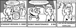  2002 black_and_white bowmanswolf canine comic english_text female florence_ambrose freefall greyscale helix machine male mammal maniac_wolfman mechanical monochrome robot sam_starfall text wolf 