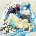  aqua_eyes aqua_hair bad_id bad_pixiv_id detached_sleeves flower hair_flower hair_ornament hatsune_miku high_heels long_hair piano_keys shoes smile solo thighhighs twintails very_long_hair vocaloid wogura zettai_ryouiki 