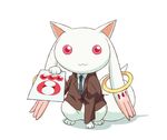  business_suit calling_card comic formal kyubey mahou_shoujo_madoka_magica no_humans red_eyes solo suit tepco teritama 