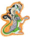  chival chival_(character) dragon female feral green hair horns long_hair scalie solo tail 
