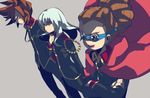  brown_hair cape eyepatch genda_koujirou goggles grey_hair hairlocs hidaka inazuma_eleven inazuma_eleven_(series) kidou_yuuto long_hair multiple_boys sakuma_jirou uniform 