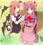  bad_id bad_pixiv_id bat_wings blush book chain chirosuke from_above grass head_wings kneeling koakuma long_hair mary_janes multiple_girls open_mouth pantyhose patchouli_knowledge shoes sitting smile touhou white_legwear wings 
