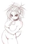  big_breasts blush breasts caprine collar cute female fur goat horn horns looking_at_viewer mammal plain_background pointy_ears solo tail tsampikos white white_background white_fur 