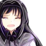 akemi_homura black_hair capelet closed_eyes face hairband long_hair mahou_shoujo_madoka_magica open_mouth revanche simple_background solo tears white_background 