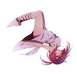  ankle_lace-up arched_back bare_legs barefoot cross-laced_footwear full_body kudou_(90n) magi_the_labyrinth_of_magic morgiana one_side_up pink_eyes pink_hair short_hair simple_background sleeveless solo upside-down 