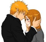  bleach brown_eyes brown_hair couple inoue_orihime kurosaki_ichigo long_hair lowres orange_hair spiked_hair spiky_hair 